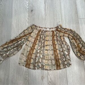 Wilfred Beige & Brown Snake-Print Off-Shoulder Blouse